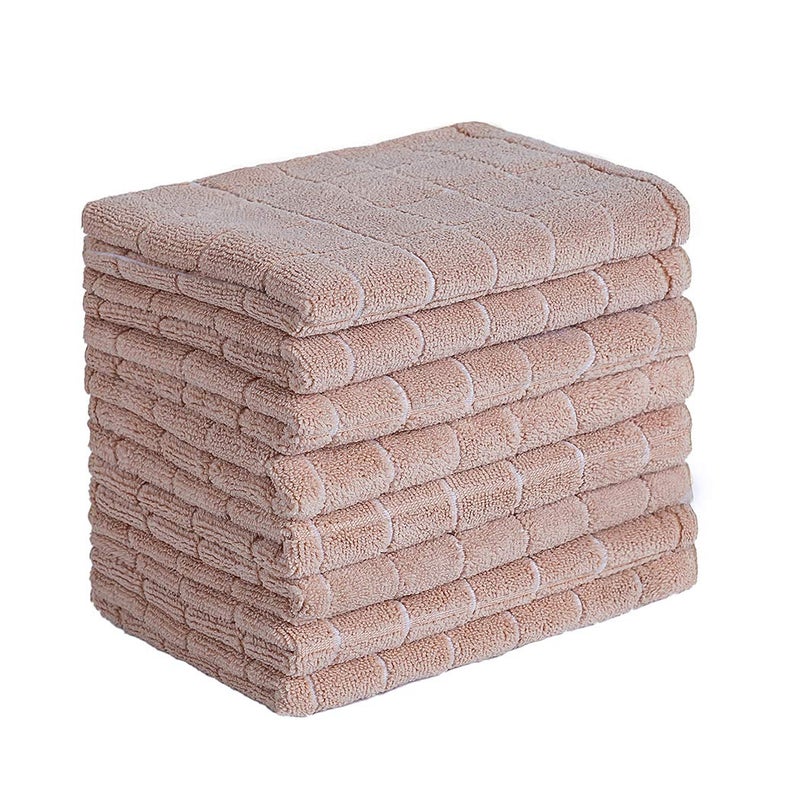 HYER KITCHEN Microfiber Dish Towels - Soft, Super Absorbent and Lint Free Kitchen Towels - 8 Pack (Lattice Designed Camel Colors) - 26 x 18 Inch (Camel) - Image 1